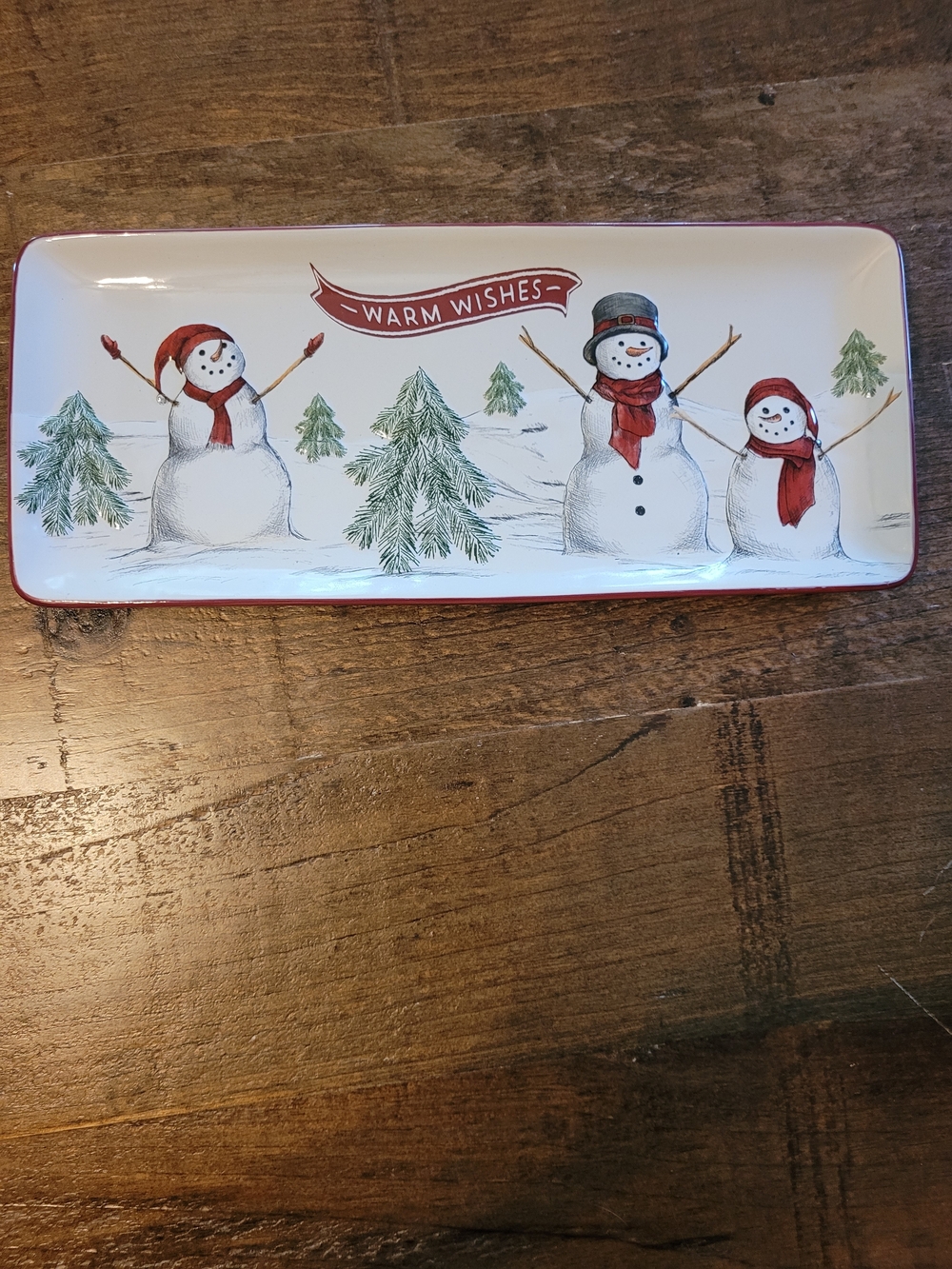 Holiday Snowman Ceramic Serving Tray - White with Red Accents